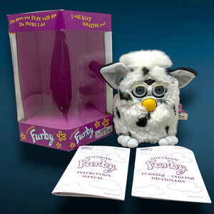 Vintage 1998 NEW Furby Dalmatian 70-800 Black White Blue Eyes Box & Papers